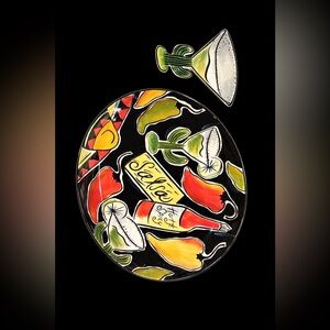 Clay Art "Salsa !" Deep Dish Hand Painted Oval Serving Platter Margarita Set